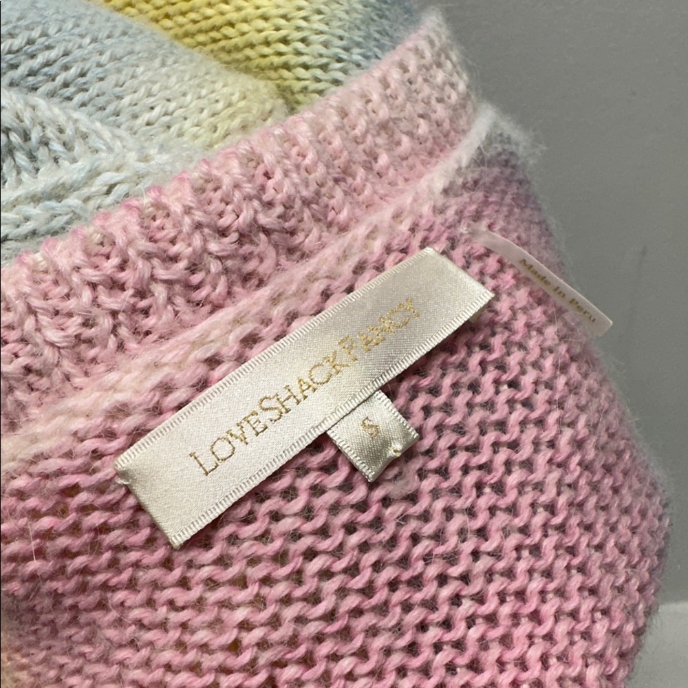 LoveShackFancy Naveen Sweater Knit Top Alpaca Wool Henley Button Rainbow Small - Picture 9 of 11